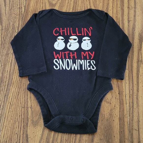 Old Navy Black Long Sleeve Onesie "Chilling With My Snowmies" - Picture 1 of 5